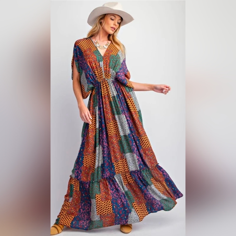 Easel Colorful Patchwork Maxi Dress